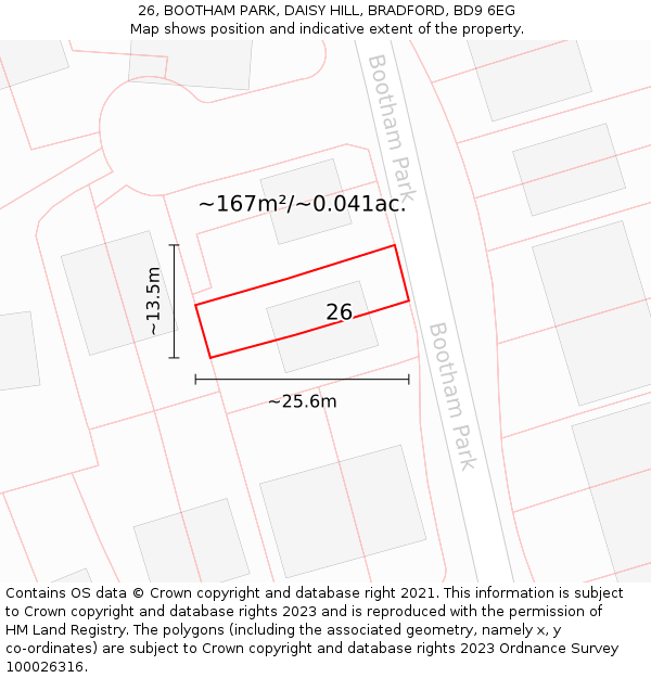 26, BOOTHAM PARK, DAISY HILL, BRADFORD, BD9 6EG: Plot and title map