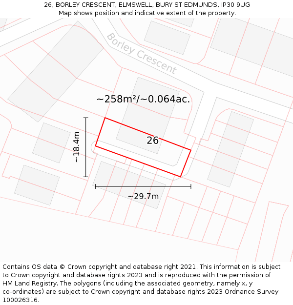 26, BORLEY CRESCENT, ELMSWELL, BURY ST EDMUNDS, IP30 9UG: Plot and title map