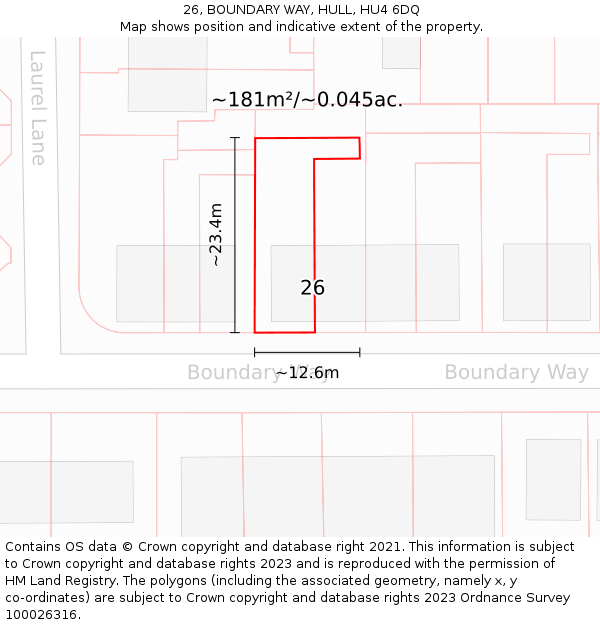 26, BOUNDARY WAY, HULL, HU4 6DQ: Plot and title map