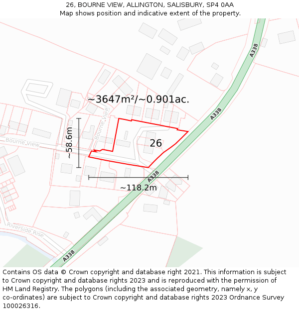 26, BOURNE VIEW, ALLINGTON, SALISBURY, SP4 0AA: Plot and title map