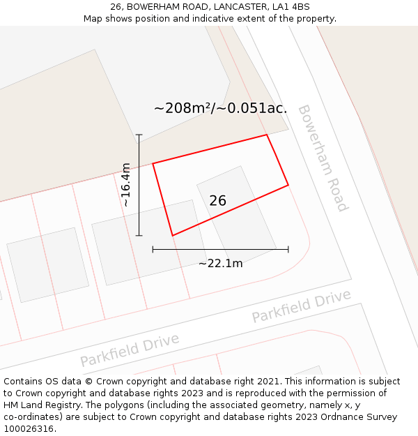 26, BOWERHAM ROAD, LANCASTER, LA1 4BS: Plot and title map