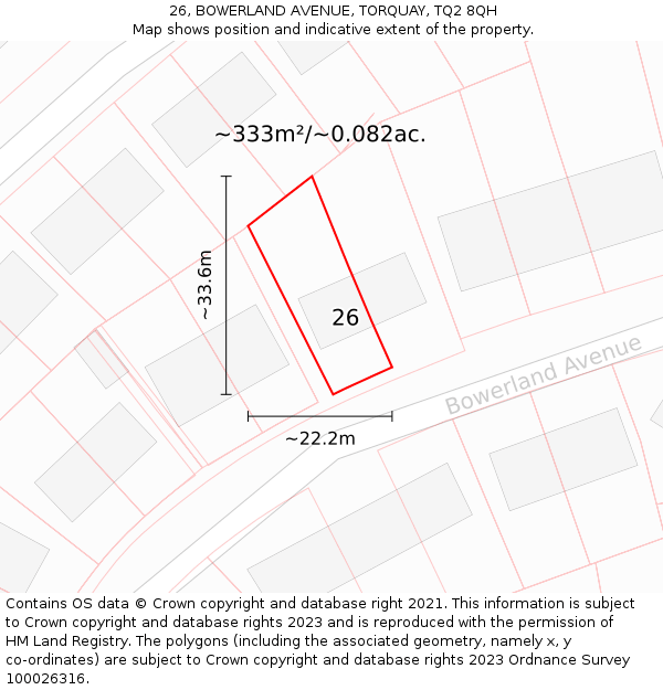26, BOWERLAND AVENUE, TORQUAY, TQ2 8QH: Plot and title map