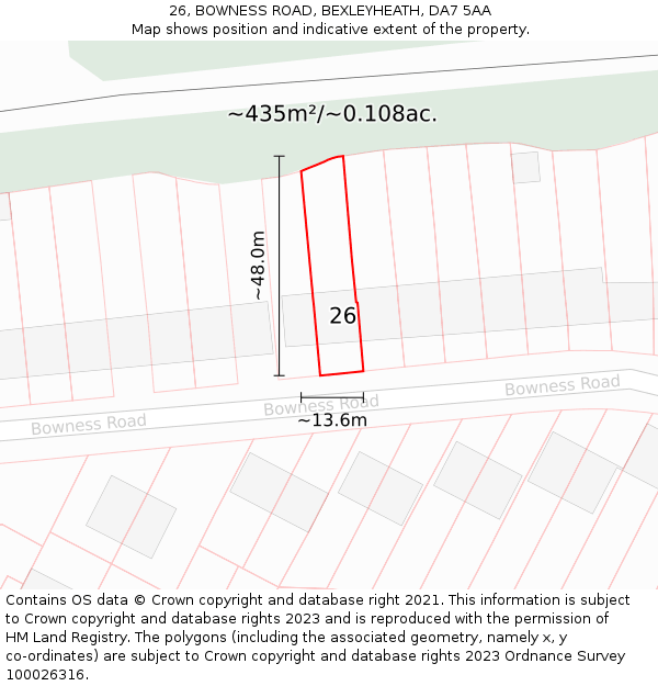 26, BOWNESS ROAD, BEXLEYHEATH, DA7 5AA: Plot and title map