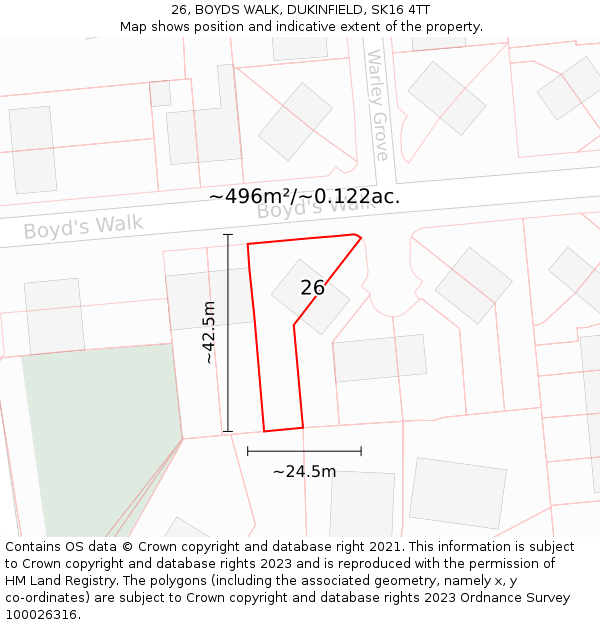 26, BOYDS WALK, DUKINFIELD, SK16 4TT: Plot and title map
