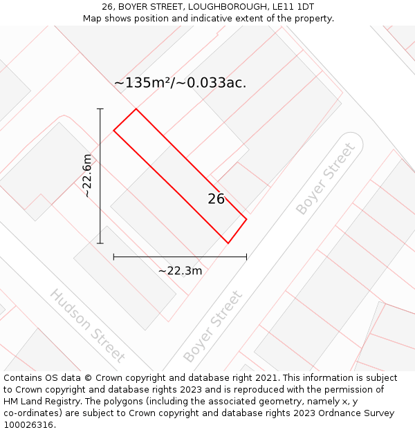 26, BOYER STREET, LOUGHBOROUGH, LE11 1DT: Plot and title map