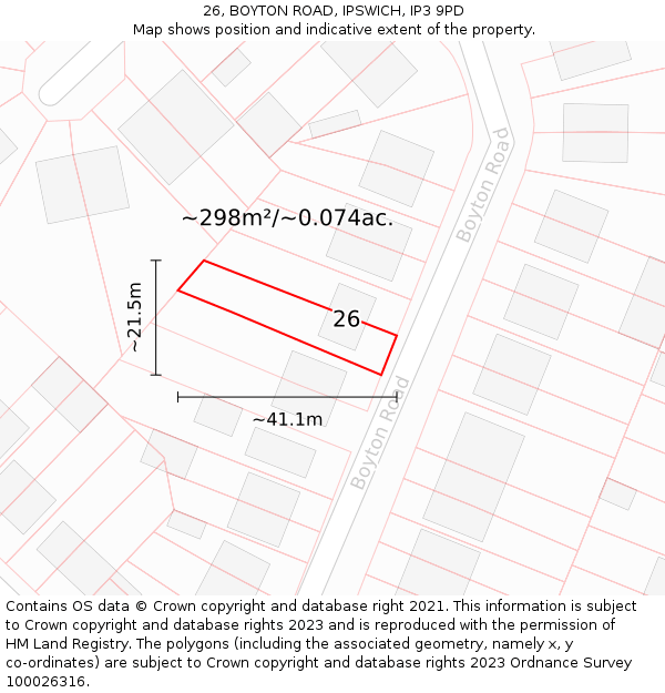 26, BOYTON ROAD, IPSWICH, IP3 9PD: Plot and title map