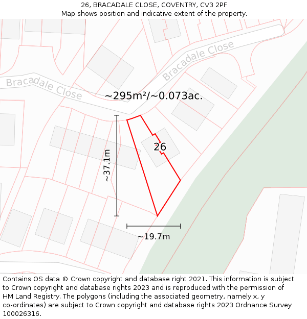 26, BRACADALE CLOSE, COVENTRY, CV3 2PF: Plot and title map