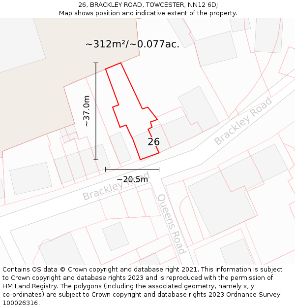 26, BRACKLEY ROAD, TOWCESTER, NN12 6DJ: Plot and title map