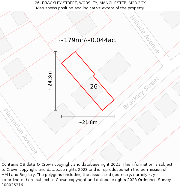 26, BRACKLEY STREET, WORSLEY, MANCHESTER, M28 3GX: Plot and title map