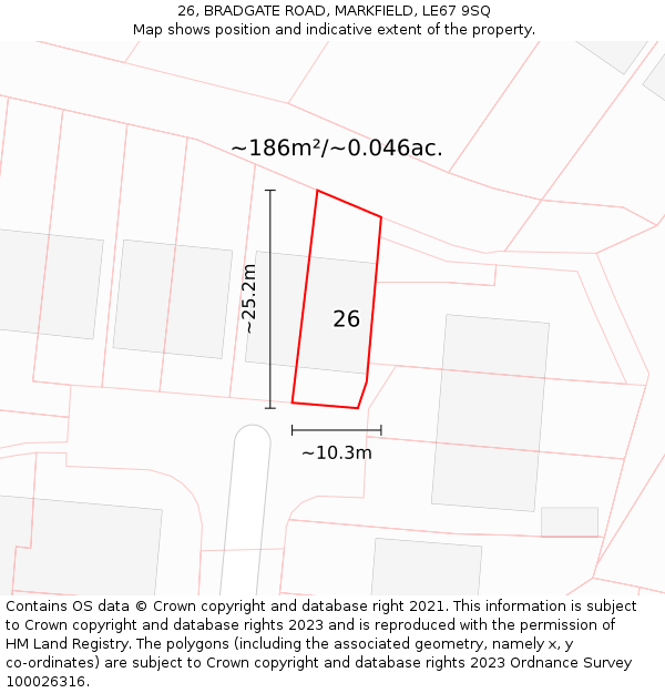26, BRADGATE ROAD, MARKFIELD, LE67 9SQ: Plot and title map