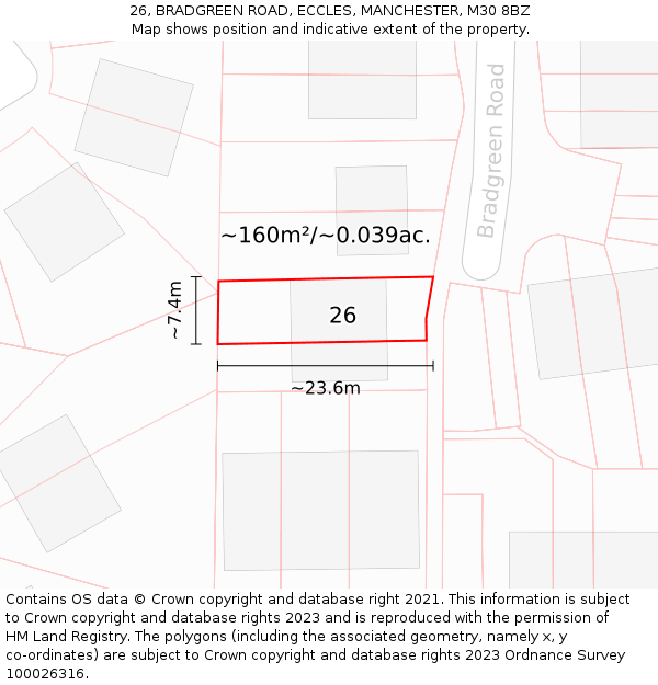 26, BRADGREEN ROAD, ECCLES, MANCHESTER, M30 8BZ: Plot and title map
