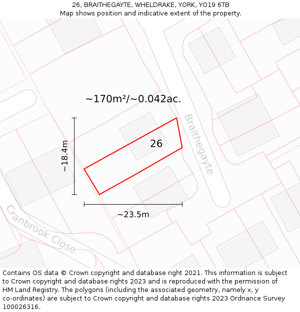26, BRAITHEGAYTE, WHELDRAKE, YORK, YO19 6TB: Plot and title map