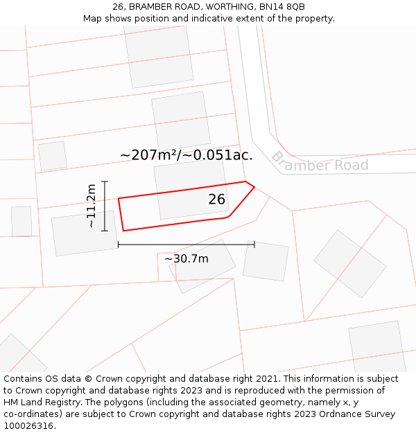 26, BRAMBER ROAD, WORTHING, BN14 8QB: Plot and title map