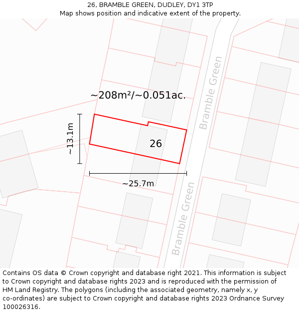 26, BRAMBLE GREEN, DUDLEY, DY1 3TP: Plot and title map
