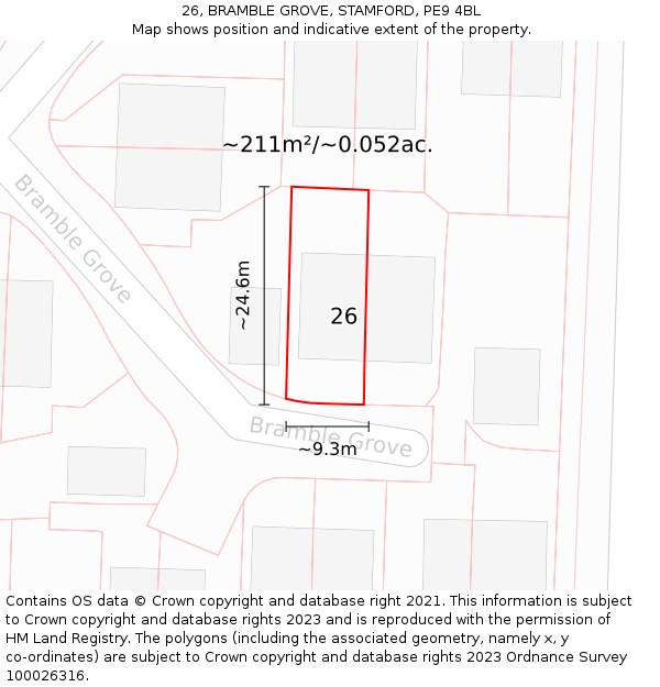 26, BRAMBLE GROVE, STAMFORD, PE9 4BL: Plot and title map