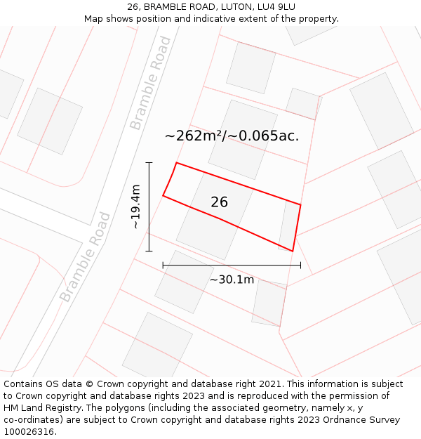 26, BRAMBLE ROAD, LUTON, LU4 9LU: Plot and title map
