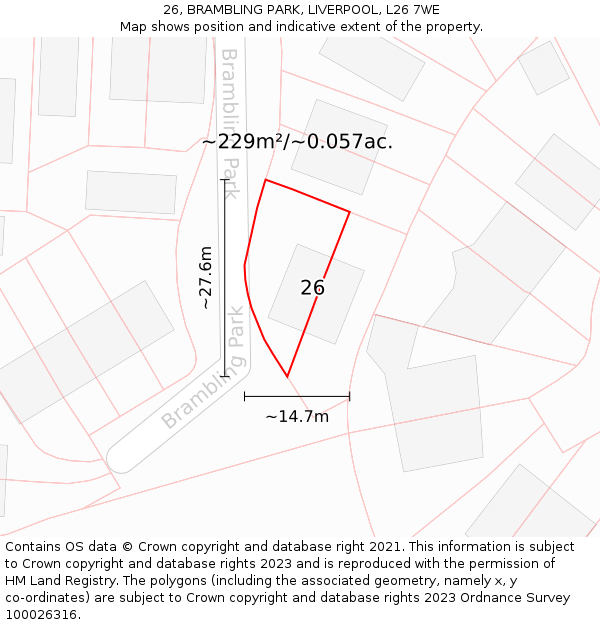 26, BRAMBLING PARK, LIVERPOOL, L26 7WE: Plot and title map