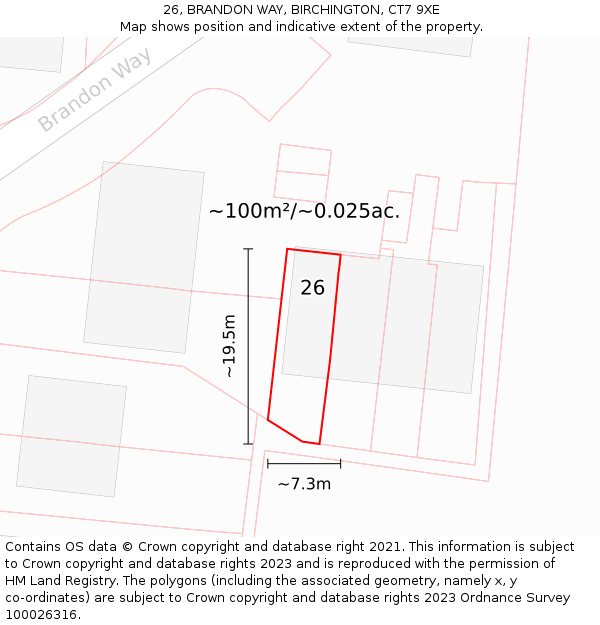 26, BRANDON WAY, BIRCHINGTON, CT7 9XE: Plot and title map