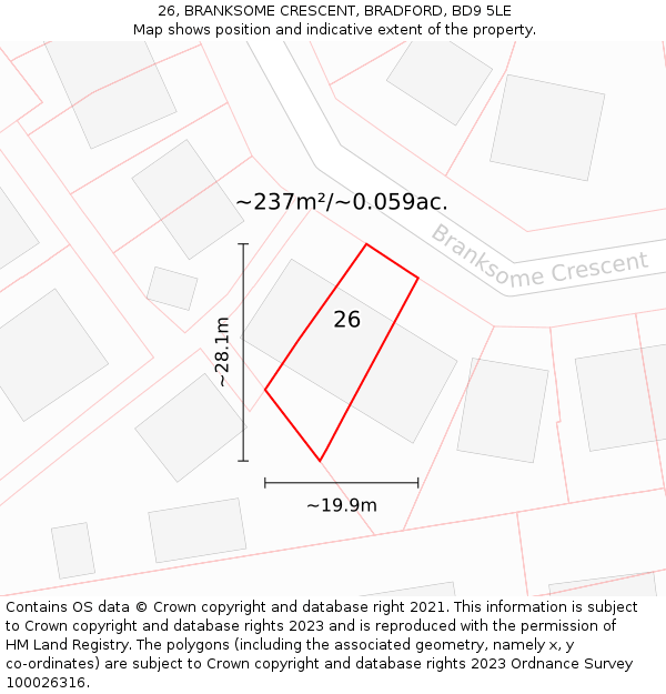 26, BRANKSOME CRESCENT, BRADFORD, BD9 5LE: Plot and title map