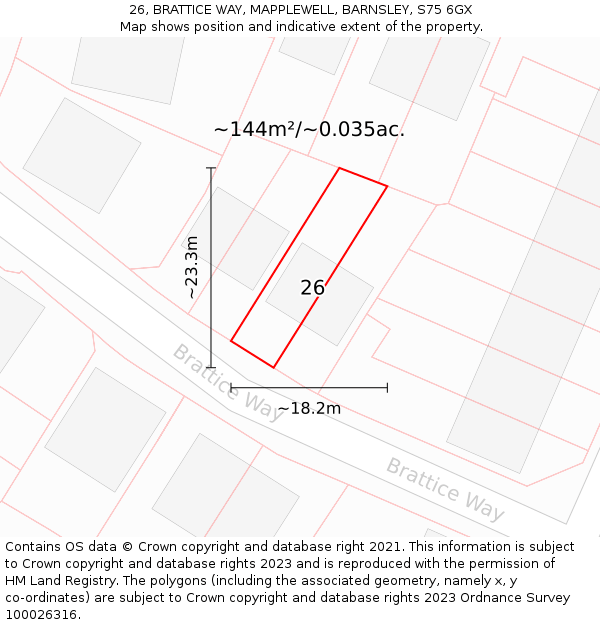 26, BRATTICE WAY, MAPPLEWELL, BARNSLEY, S75 6GX: Plot and title map