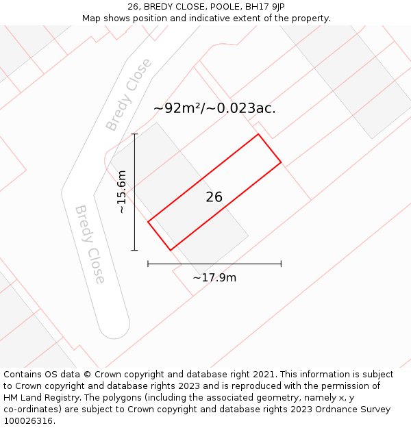 26, BREDY CLOSE, POOLE, BH17 9JP: Plot and title map