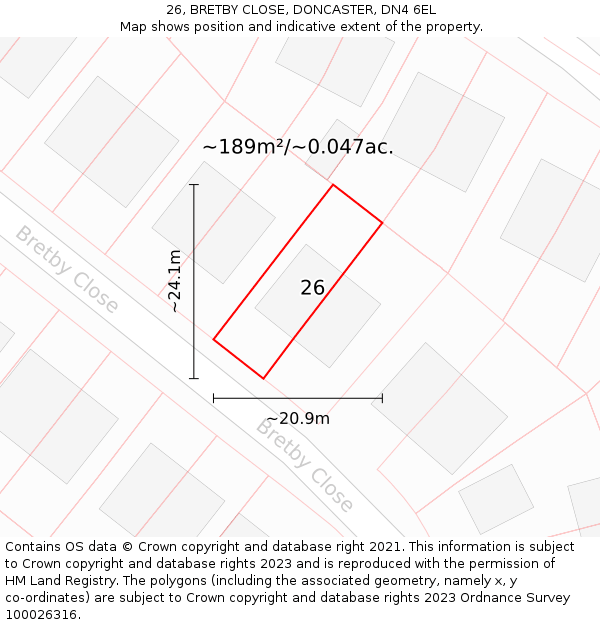 26, BRETBY CLOSE, DONCASTER, DN4 6EL: Plot and title map