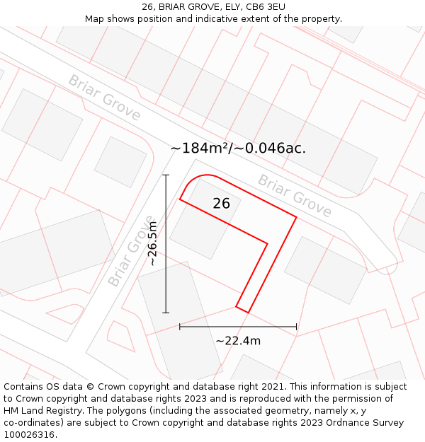 26, BRIAR GROVE, ELY, CB6 3EU: Plot and title map