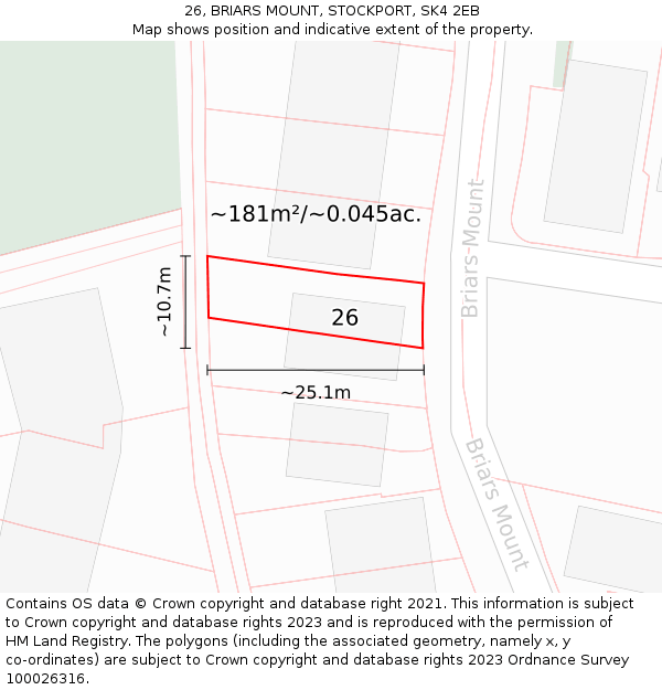 26, BRIARS MOUNT, STOCKPORT, SK4 2EB: Plot and title map