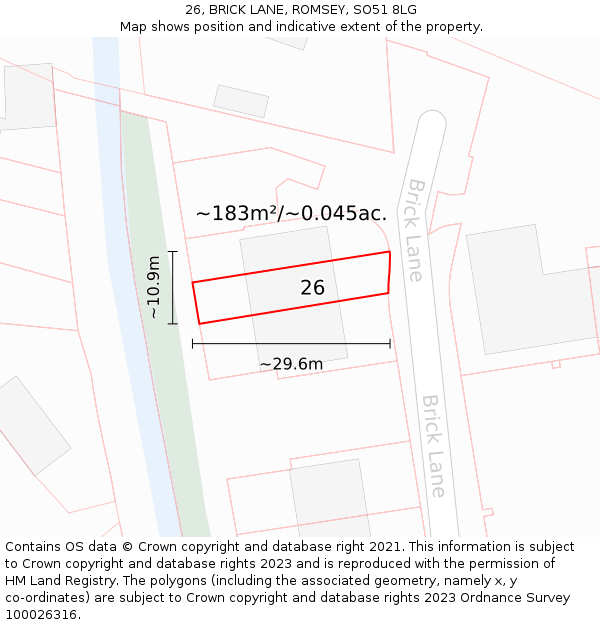 26, BRICK LANE, ROMSEY, SO51 8LG: Plot and title map