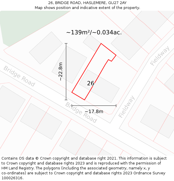 26, BRIDGE ROAD, HASLEMERE, GU27 2AY: Plot and title map
