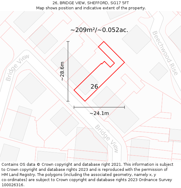 26, BRIDGE VIEW, SHEFFORD, SG17 5FT: Plot and title map