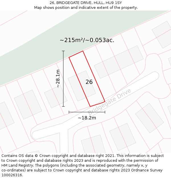 26, BRIDGEGATE DRIVE, HULL, HU9 1SY: Plot and title map