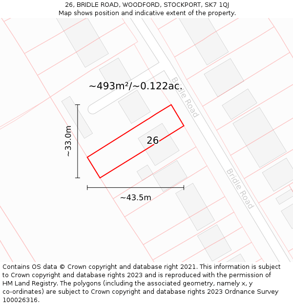 26, BRIDLE ROAD, WOODFORD, STOCKPORT, SK7 1QJ: Plot and title map
