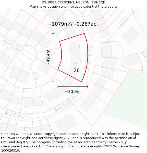 26, BRIER CRESCENT, NELSON, BB9 0QD: Plot and title map