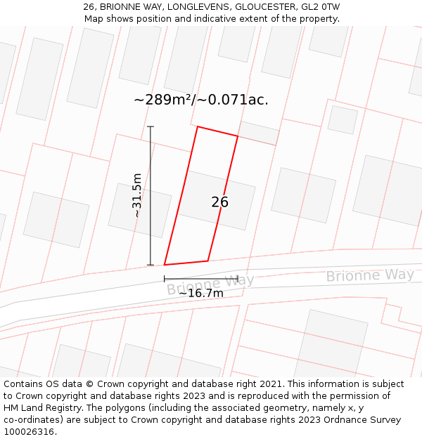 26, BRIONNE WAY, LONGLEVENS, GLOUCESTER, GL2 0TW: Plot and title map