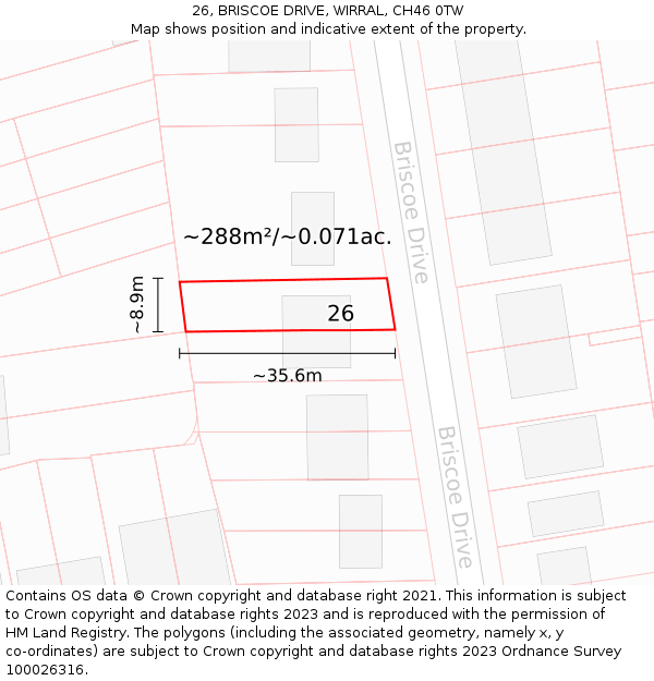 26, BRISCOE DRIVE, WIRRAL, CH46 0TW: Plot and title map