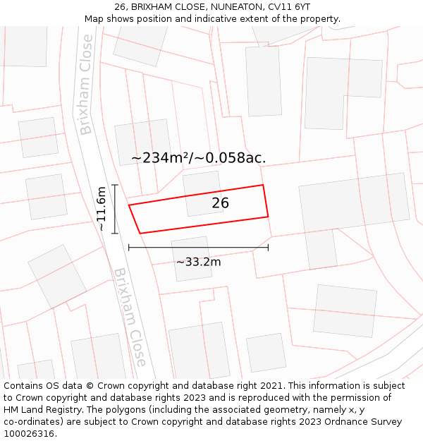 26, BRIXHAM CLOSE, NUNEATON, CV11 6YT: Plot and title map