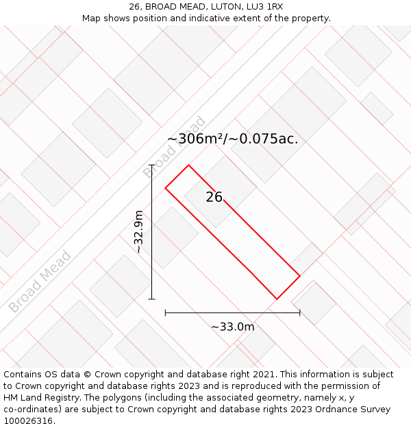 26, BROAD MEAD, LUTON, LU3 1RX: Plot and title map