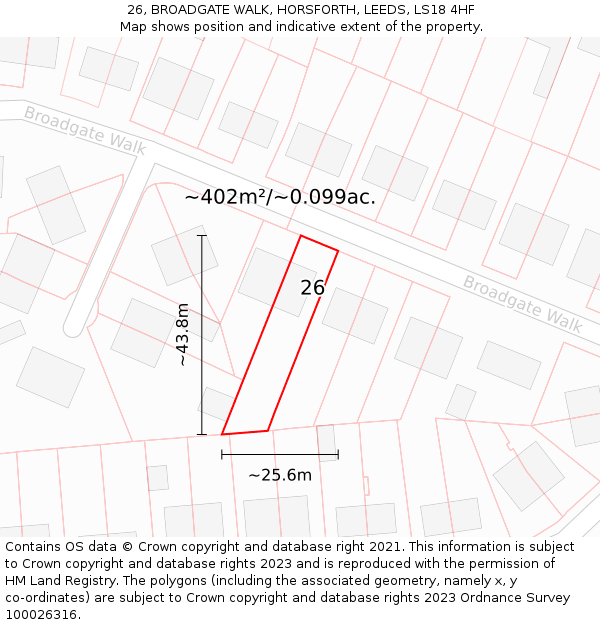 26, BROADGATE WALK, HORSFORTH, LEEDS, LS18 4HF: Plot and title map