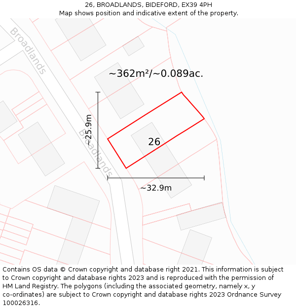 26, BROADLANDS, BIDEFORD, EX39 4PH: Plot and title map