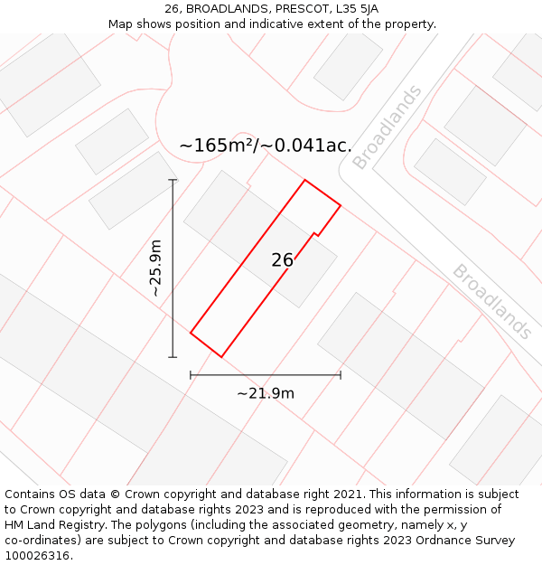26, BROADLANDS, PRESCOT, L35 5JA: Plot and title map