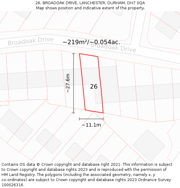26, BROADOAK DRIVE, LANCHESTER, DURHAM, DH7 0QA: Plot and title map