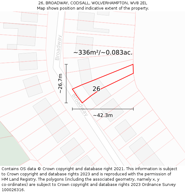26, BROADWAY, CODSALL, WOLVERHAMPTON, WV8 2EL: Plot and title map