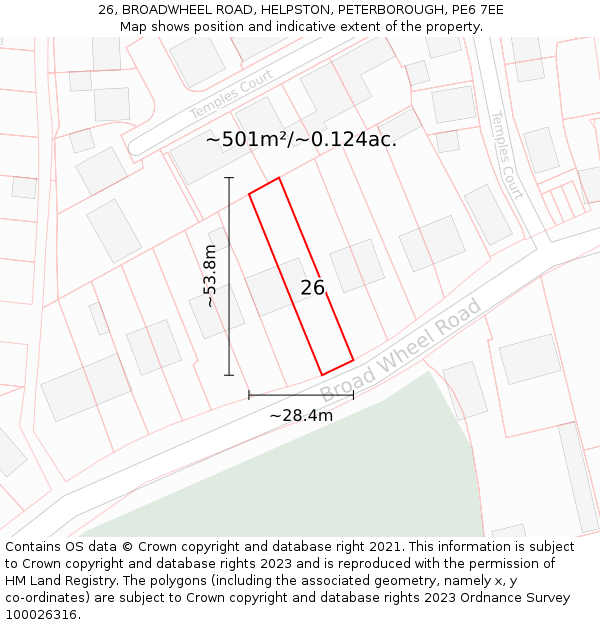 26, BROADWHEEL ROAD, HELPSTON, PETERBOROUGH, PE6 7EE: Plot and title map