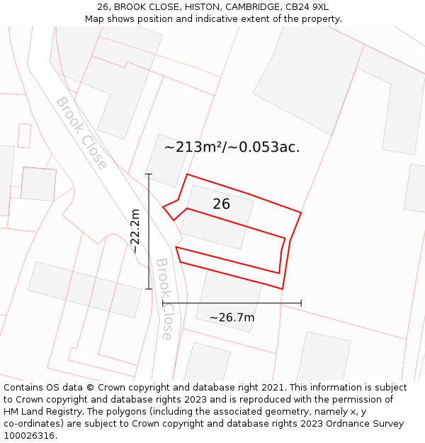 26, BROOK CLOSE, HISTON, CAMBRIDGE, CB24 9XL: Plot and title map