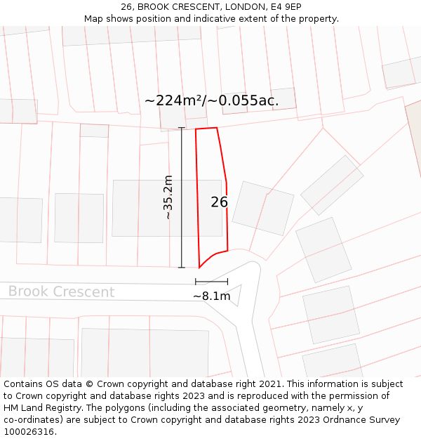 26, BROOK CRESCENT, LONDON, E4 9EP: Plot and title map