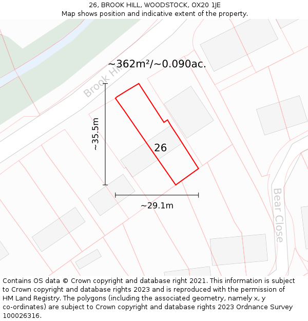 26, BROOK HILL, WOODSTOCK, OX20 1JE: Plot and title map
