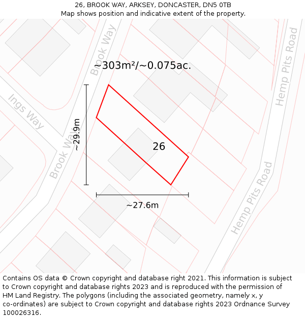 26, BROOK WAY, ARKSEY, DONCASTER, DN5 0TB: Plot and title map