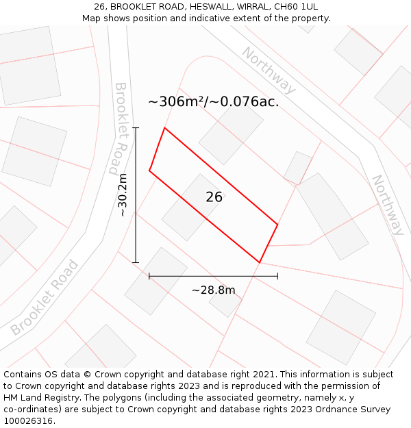 26, BROOKLET ROAD, HESWALL, WIRRAL, CH60 1UL: Plot and title map