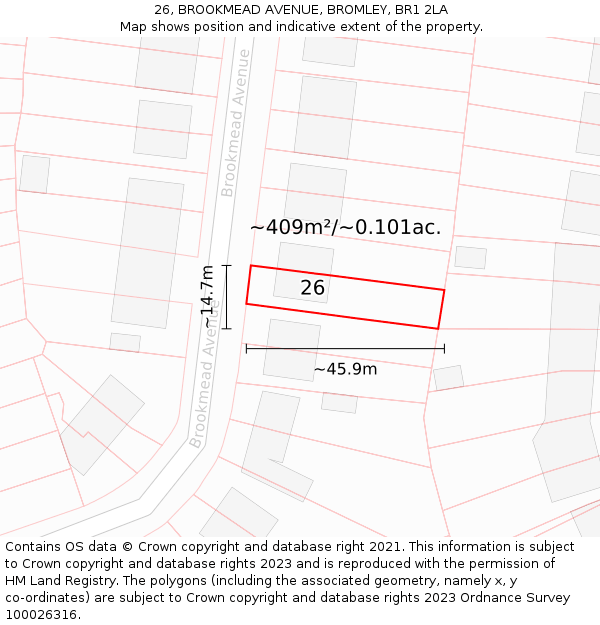 26, BROOKMEAD AVENUE, BROMLEY, BR1 2LA: Plot and title map